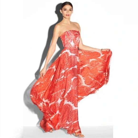 Milly Dresses & Skirts - Milly Monica Silk Chiffon Strapless Paisley Maxi Dress Poppy Orange